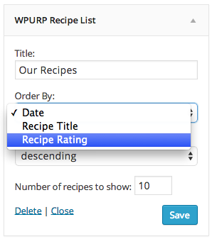 Recipe List Widget Settings